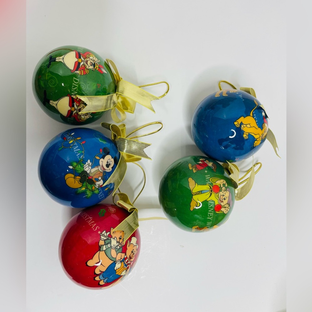 Downtown Disney Christmas Balls Ornaments Set Of 5 Rare HTF Mickey Lion King